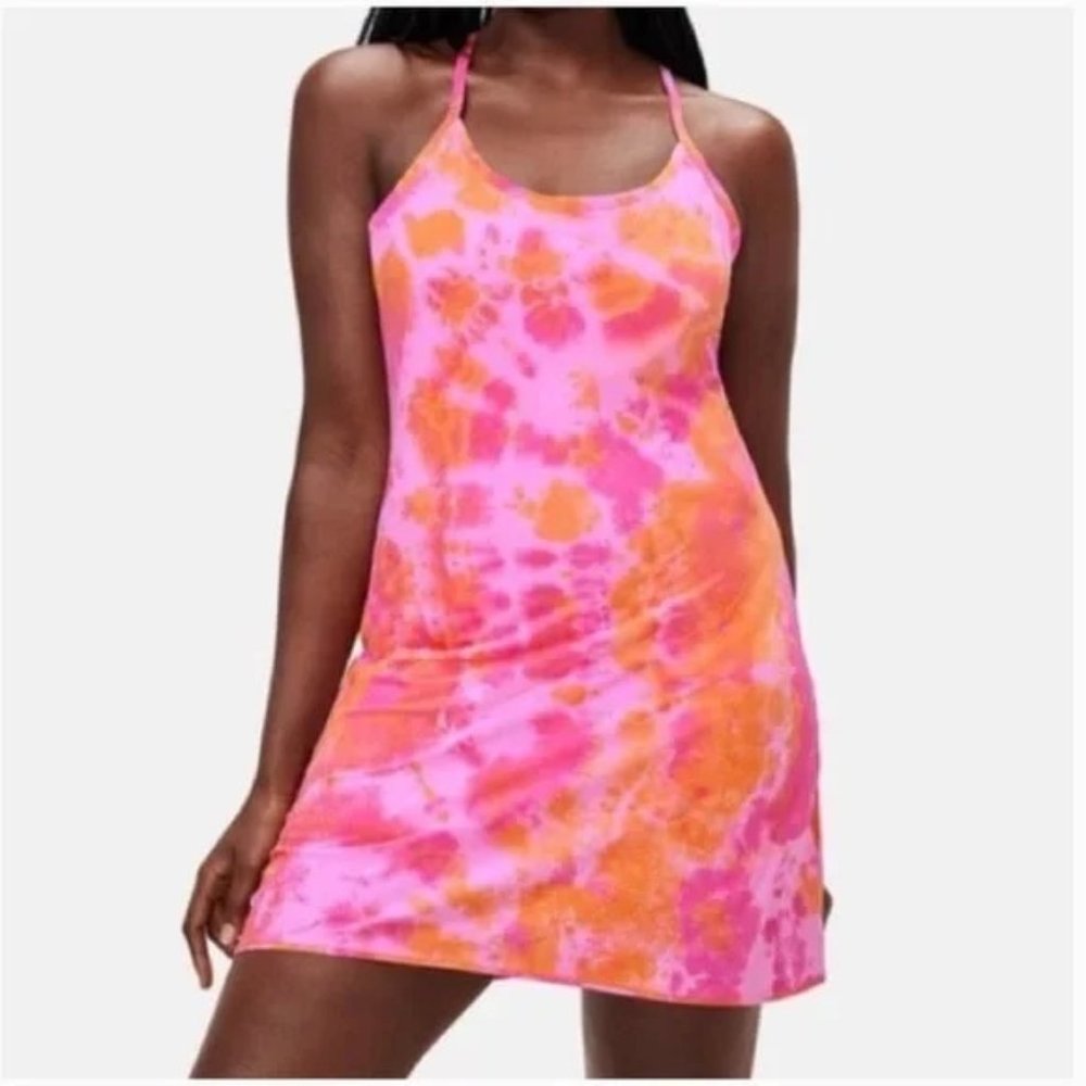 Outdoor Voices Exercise Dress in Pink/Orange Tie Dye